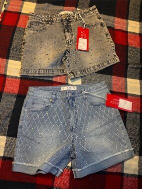 NM By Next Light Blue Crystal-Embellished Denim Shorts